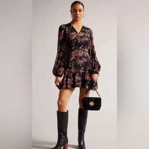 NWTs Ted Baker Piara Ruffle Mini Dress Black Womens